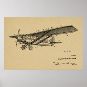 1932 Vintage Airplane Patent Art Drawing Print