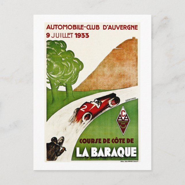 1933 Auvergne Club Automobile Postcard (Front)