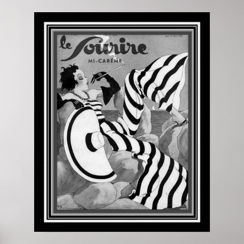 1933 Black and White Art Deco Le Sourire Poster