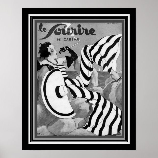 1933 Black and White Art Deco Le Sourire Poster (Front)