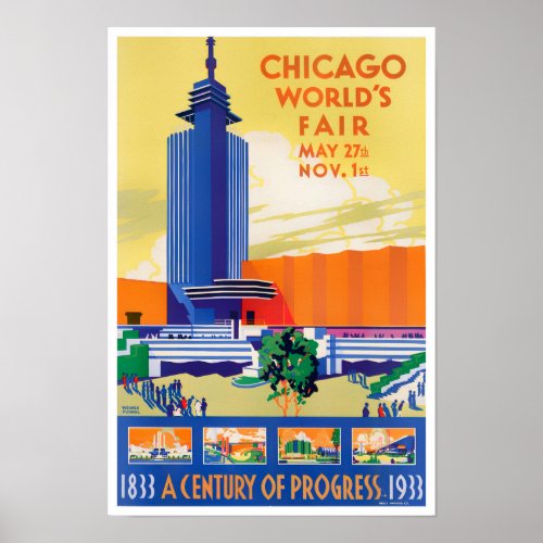 1933 Chicago Worlds Fair vintage travel poster