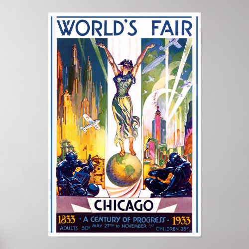 1933 Chicago Worlds Fair vintage travel poster