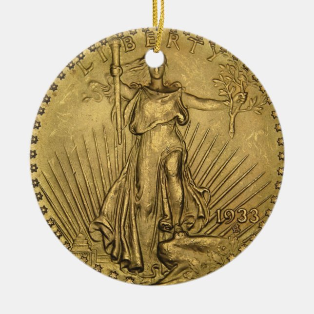 1933 Double Eagle Gold Coin Ceramic Ornament (Front)