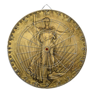 1933 Double Eagle Gold Coin Dartboard With Darts