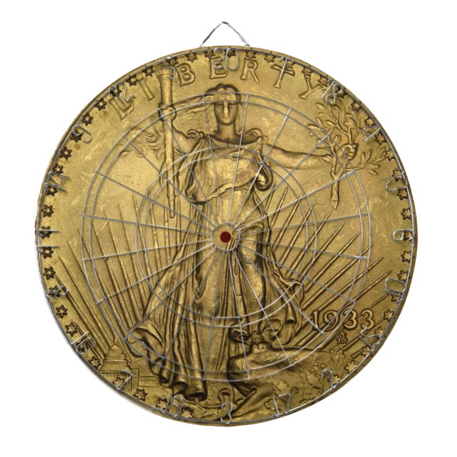 1933 Double Eagle Gold Coin Dartboard With Darts (Front)