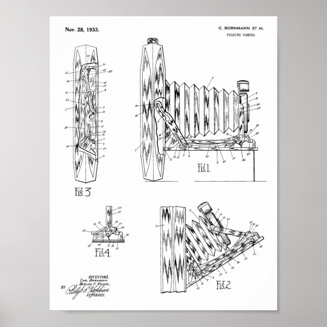 1933 Folding Camera Patent Art Drawing Print (Front)