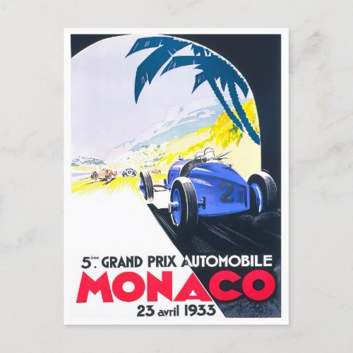 1933 Monaco Grand Prix vintage racing Postcard