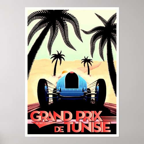 1933 Tunisia Grand Prix vintage racing Poster
