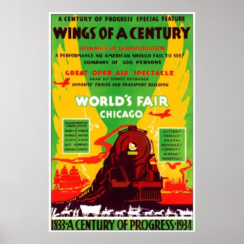 1934 Chicago Worlds Fair by Train Poster