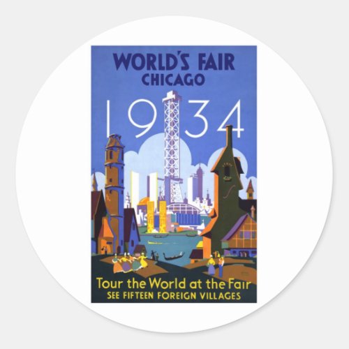 1934 Chicago Worlds Fair Classic Round Sticker