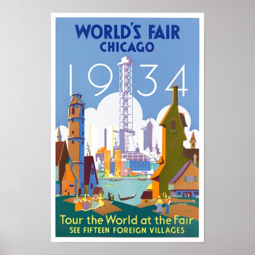 1934 Chicago Worlds Fair vintage travel poster