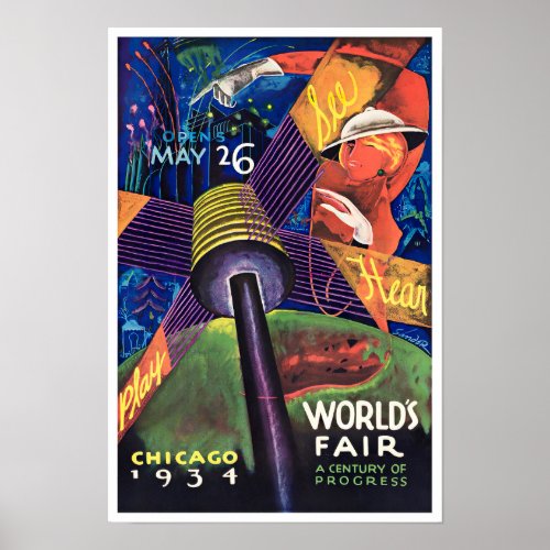 1934 Chicago Worlds Fair vintage travel poster