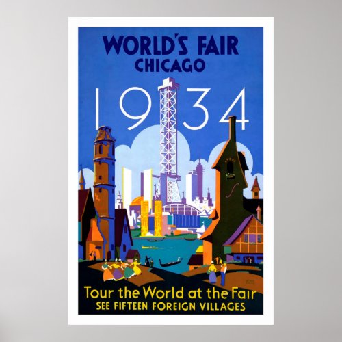 1934 Chicago Worlds Fair Vintage Travel Poster