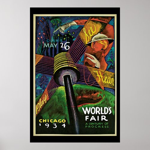 1934 Chicago Worlds Fair Vintage Travel Poster II