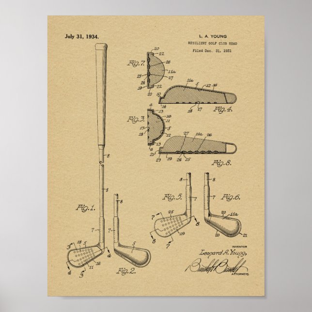 1934 Golf Club Head Patent Art Drawing Print (Front)
