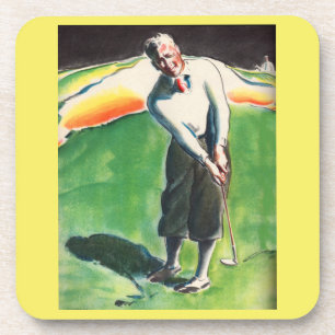 1934 golfing print beverage coaster