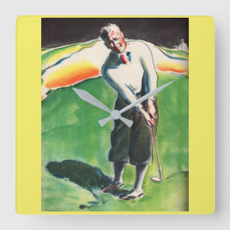 1934 golfing print square wall clock