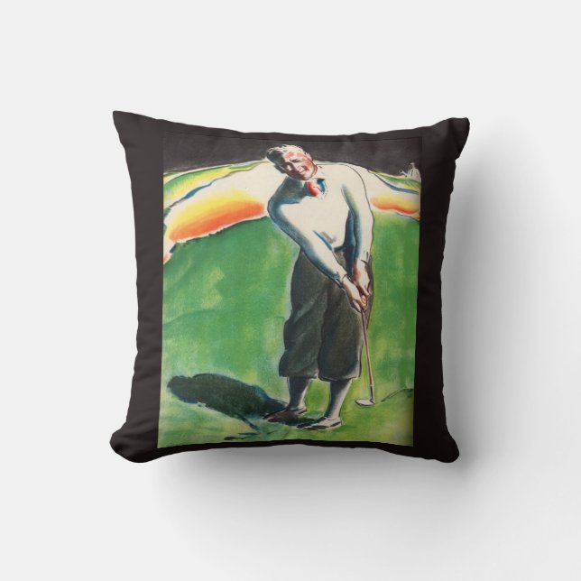 1934 golfing print throw pillow (Front)