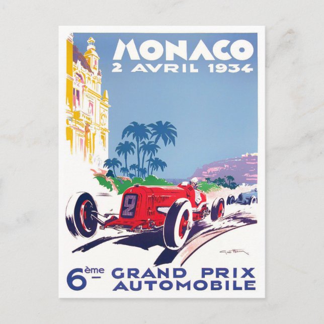 1934 Monaco Grand Prix vintage racing Postcard (Front)