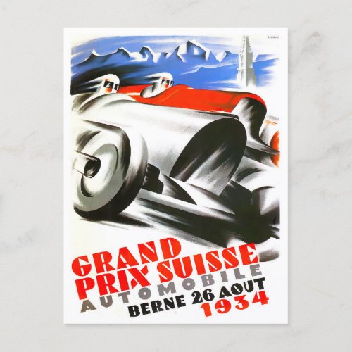1934 Switzerland Grand Prix vintage racing Postcard