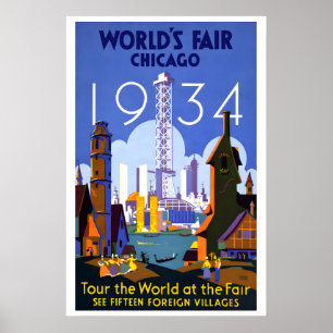 1934 Worlds Fair Chicago Tour the World Vintage Poster