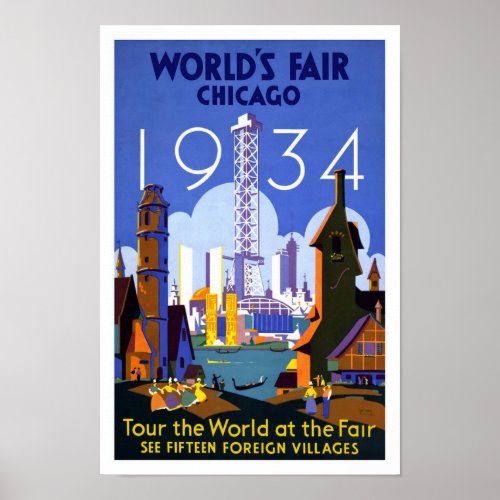 1934 Worlds Fair Chicago Vintage Poster Print