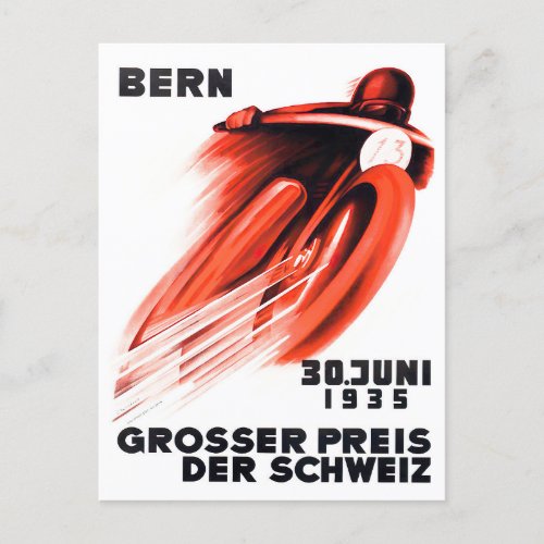 1935 Bern motorcycle Grand Prix vintage racing Postcard