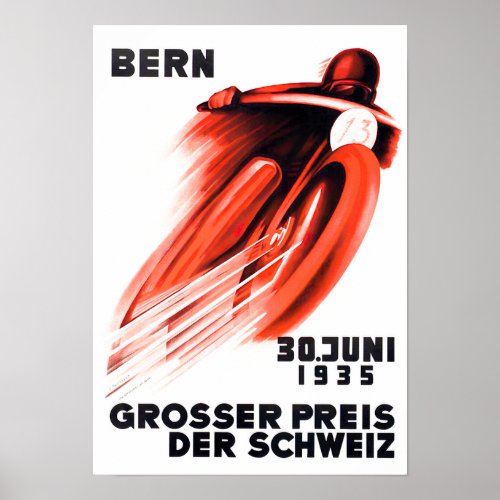 1935 Bern motorcycle Grand Prix vintage racing Poster