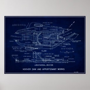 1935 HOOVER DAM BLUEPRINT POSTER