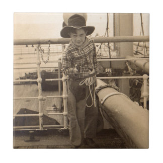 1935 juvenile cowboy on shipboard ceramic tile