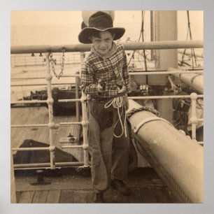 1935 juvenile cowboy on shipboard poster