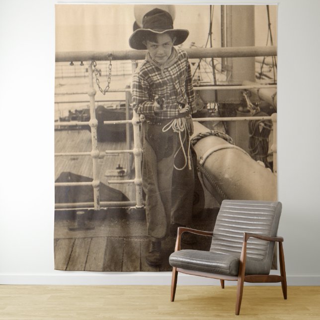 1935 juvenile cowboy on shipboard tapestry (In Situ)