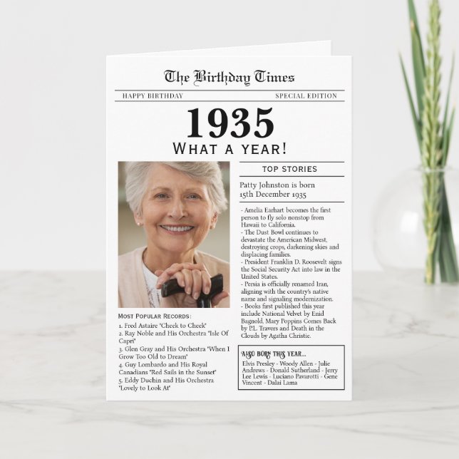 1935 Newspaper Birthday card 90th birthday (Front)