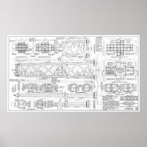 1935 OAKLAND BAY BRIDGE BLUEPRINT POSTER