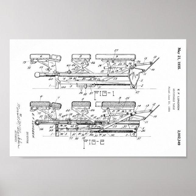 1935 Vintage Chiropractic Table Patent Art Print (Front)