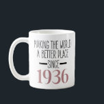 1936 Birthday 90 90th Year Old Women Great Grandma Coffee Mug<br><div class="desc">90 YEAR OLD GIFTS: This 90th birthday mug for women and men is perfect bday gifts for whom is turning 90 years old if you are looking for 90th birthday gifts for women and men 1936 BIRTHDAY GIFTS FOR WOMEN MEN: Making the world a better place since 1936 mug with...</div>