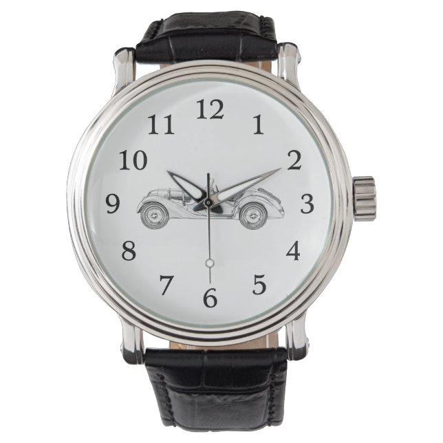 1936 BMW 328 Black and White Vintage Race Car Watch (Front)