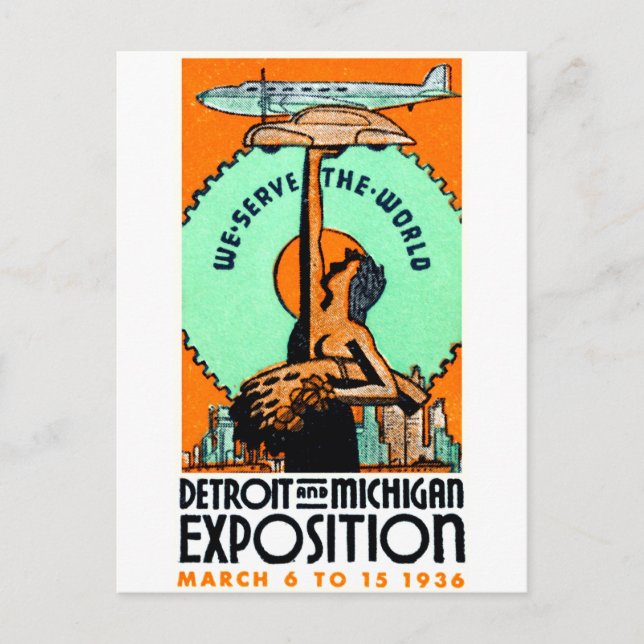 1936 Detroit + Michigan Expo Poster Postcard (Front)