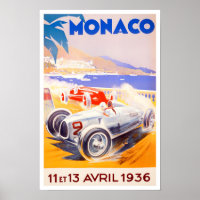 1936 Monaco Grand Prix vintage racing Poster