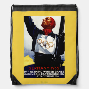 1936 Olympic Winter Games Advertisement Poster Drawstring Bag