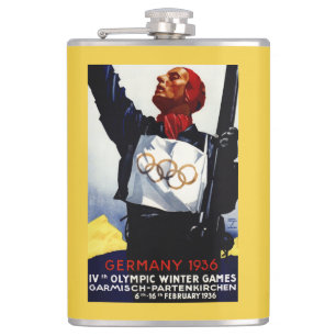 1936 Olympic Winter Games Advertisement Poster Hip Flask