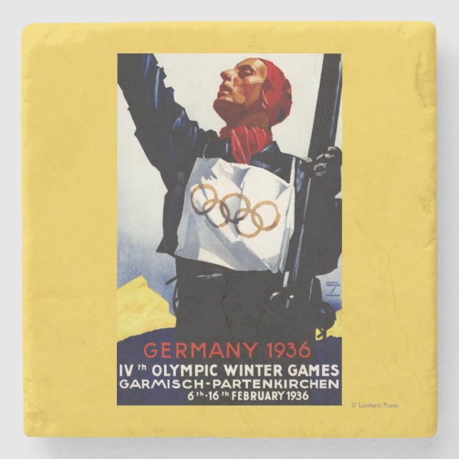 1936 Olympic Winter Games Advertisement Poster Stone Coaster (Front)