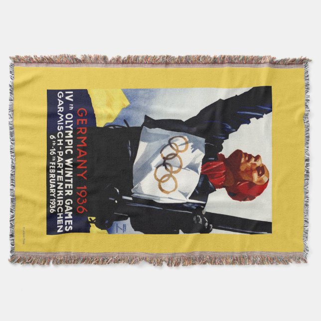 1936 Olympic Winter Games Advertisement Poster Throw Blanket (Front)
