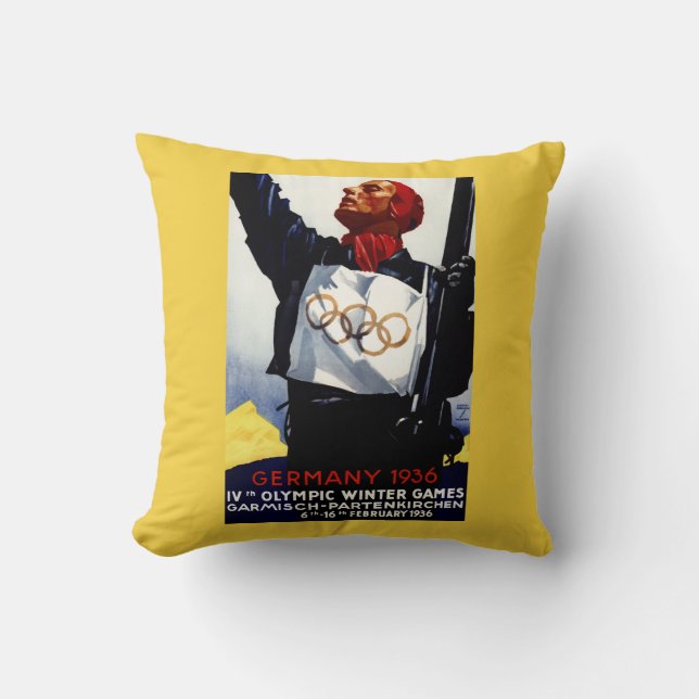 1936 Olympic Winter Games Advertisement Poster Throw Pillow (Front)