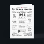 1936 The Year You Were Born Birthday Card<br><div class="desc">Step back in time with our 1936 birthday card! Bursting with exciting historical facts and moments from the past, this card is custom-made for your special day. It's like taking a personalized journey through the 1930s, and it's bound to leave a lasting impression. Inside, you'll find loads of fascinating trivia...</div>