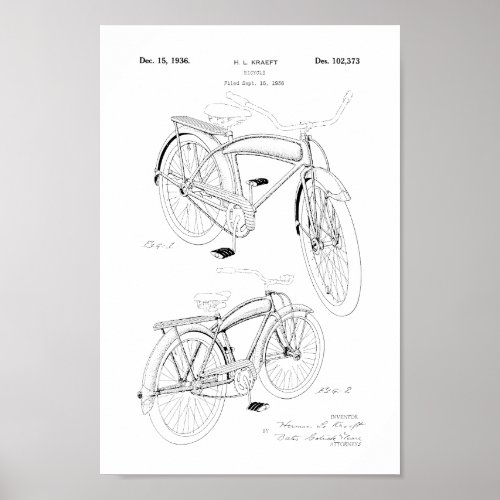 1936 Vintage Bicycle Patent Art Print