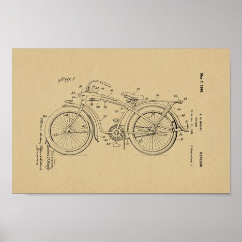 1936 Vintage Bicycle Patent Art Print