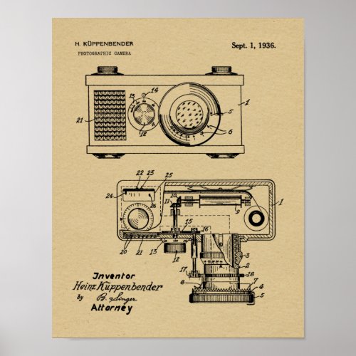 1936 Vintage Camera Patent Art Drawing Print