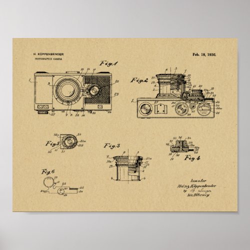 1936 Vintage Camera Patent Art Drawing Print