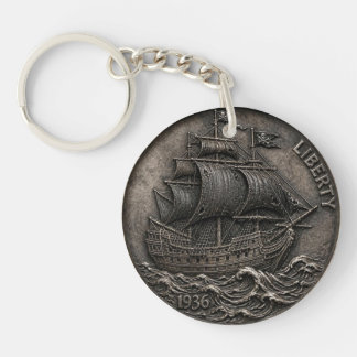 1936 Vintage Pirate Ship Hobo Nickel Coin Keychain